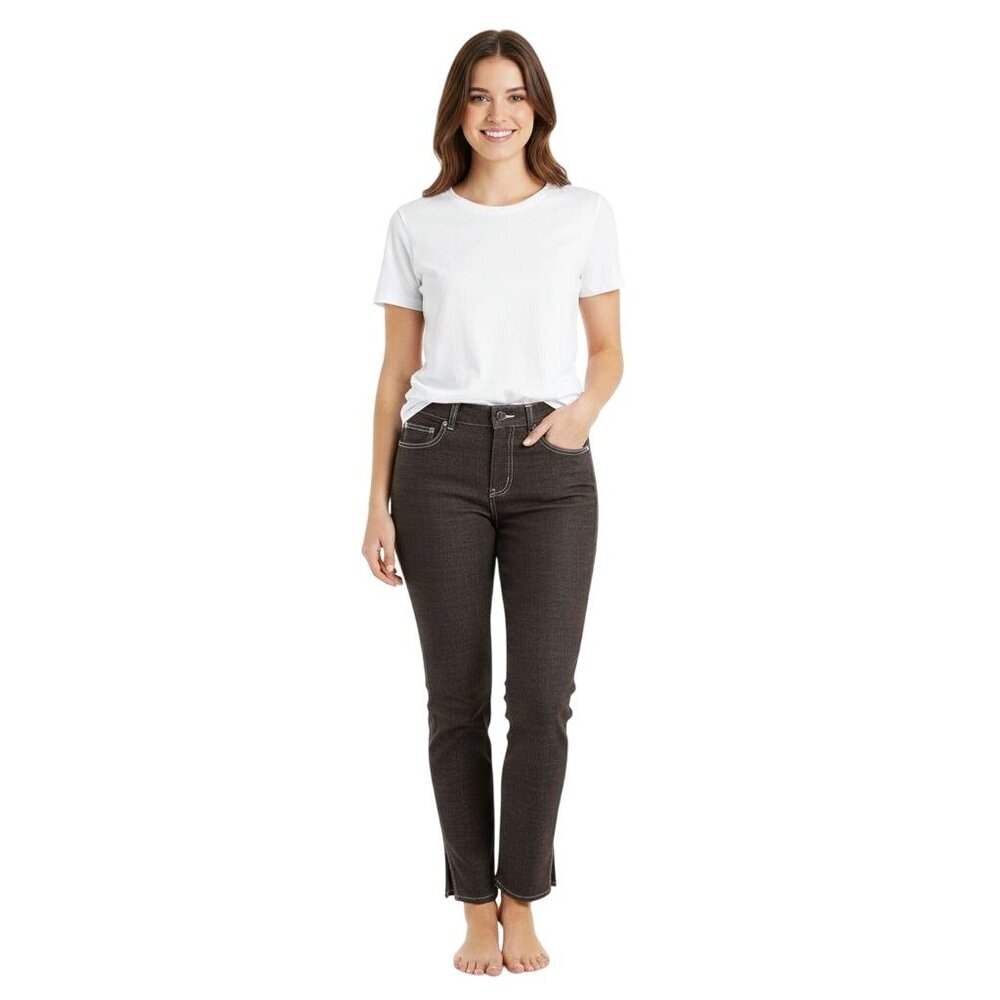 Anne Klein Vintage Brown White Stitching Split Ankle 5 Pocket Jeans Size 10